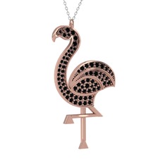 Isla Flamingo Kolye - Siyah zirkon 18 ayar rose altın kolye (40 cm beyaz altın rolo zincir) #2ujt5b