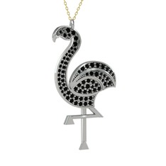 Isla Flamingo Kolye - Siyah zirkon 925 ayar gümüş kolye (40 cm altın rolo zincir) #4d3lim