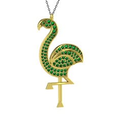 Isla Flamingo Kolye - Yeşil kuvars 14 ayar altın kolye (40 cm gümüş rolo zincir) #62fa1s