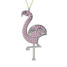 Isla Flamingo Kolye - Pembe kuvars 14 ayar beyaz altın kolye (40 cm gümüş rolo zincir) #dm8nid