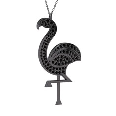 Isla Flamingo Kolye - Siyah zirkon 925 ayar siyah rodyum kaplama gümüş kolye (40 cm gümüş rolo zincir) #g5yqyn
