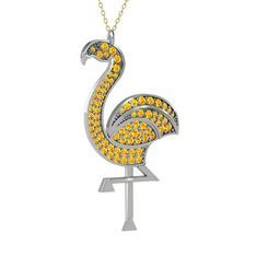 Isla Flamingo Kolye - Sitrin 14 ayar beyaz altın kolye (40 cm gümüş rolo zincir) #izg8ad