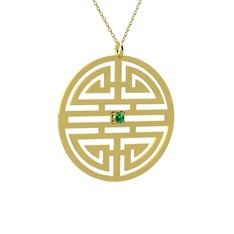 Taşlı Longevity Kolye - Yeşil kuvars 925 ayar altın kaplama gümüş kolye (40 cm altın rolo zincir) #ehlehb