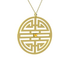 Taşlı Longevity Kolye - Sitrin 925 ayar altın kaplama gümüş kolye (40 cm altın rolo zincir) #hk6u7
