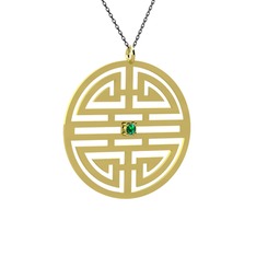 Taşlı Longevity Kolye - Yeşil kuvars 14 ayar altın kolye (40 cm gümüş rolo zincir) #th91ir