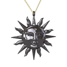 Kyra Güneş Kolye - 925 ayar siyah rodyum kaplama gümüş kolye (40 cm altın rolo zincir) #1kxp4gf