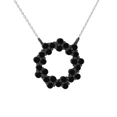 Lily Kolye - Siyah zirkon 925 ayar siyah rodyum kaplama gümüş kolye (40 cm beyaz altın rolo zincir) #ha0ed0