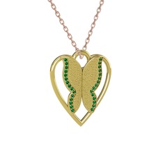Surya Kelebek Kolye - Yeşil kuvars 925 ayar altın kaplama gümüş kolye (40 cm rose altın rolo zincir) #ri7ij