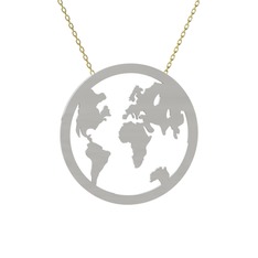 Galileo Dünya Haritası Kolye - 18 ayar beyaz altın kolye (40 cm gümüş rolo zincir) #1hvd4yy