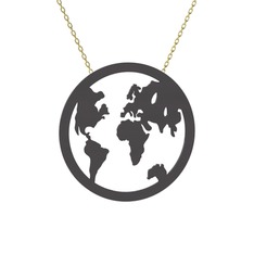 Galileo Dünya Haritası Kolye - 925 ayar siyah rodyum kaplama gümüş kolye (40 cm gümüş rolo zincir) #1uqs6bz