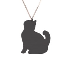 Köpük Kedi Kolye - 925 ayar siyah rodyum kaplama gümüş kolye (40 cm rose altın rolo zincir) #2apynf