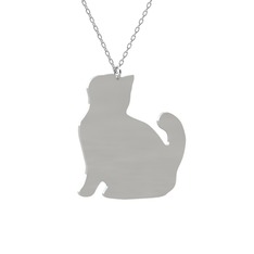 Köpük Kedi Kolye - 14 ayar beyaz altın kolye (40 cm beyaz altın rolo zincir) #7csvst