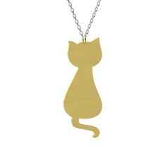 Tarçın Kedi Kolye - 14 ayar altın kolye (40 cm beyaz altın rolo zincir) #1bri0tr