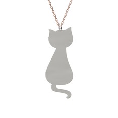 Tarçın Kedi Kolye - 8 ayar beyaz altın kolye (40 cm rose altın rolo zincir) #1sw3gbi
