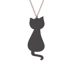 Tarçın Kedi Kolye - 925 ayar siyah rodyum kaplama gümüş kolye (40 cm rose altın rolo zincir) #1wwy6nz