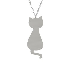 Tarçın Kedi Kolye - 14 ayar beyaz altın kolye (40 cm beyaz altın rolo zincir) #7exl19