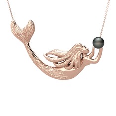 Pequod Deniz Kızı Kolye - Siyah inci 925 ayar rose altın kaplama gümüş kolye (40 cm rose altın rolo zincir) #10pu73h