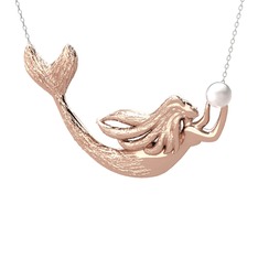 Pequod Deniz Kızı Kolye - Inci 8 ayar rose altın kolye (40 cm beyaz altın rolo zincir) #1g2da0n