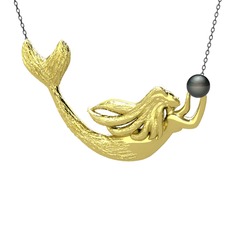 Pequod Deniz Kızı Kolye - Siyah inci 8 ayar altın kolye (40 cm gümüş rolo zincir) #663ry0