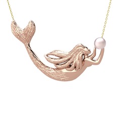Pequod Deniz Kızı Kolye - Pembe inci 18 ayar rose altın kolye (40 cm altın rolo zincir) #76lykn