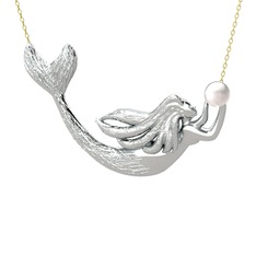 Pequod Deniz Kızı Kolye - Inci 18 ayar beyaz altın kolye (40 cm gümüş rolo zincir) #x4lrlw
