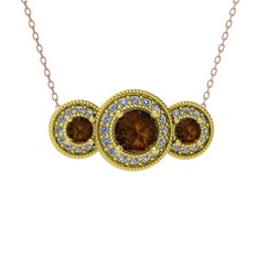 Elia Tria Kolye - Dumanlı kuvars ve beyaz zirkon 14 ayar altın kolye (40 cm rose altın rolo zincir) #12mkt8b