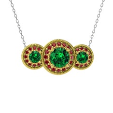 Elia Tria Kolye - Yeşil kuvars ve garnet 18 ayar altın kolye (40 cm beyaz altın rolo zincir) #13aziat
