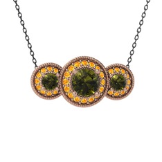 Elia Tria Kolye - Peridot ve sitrin 14 ayar rose altın kolye (40 cm gümüş rolo zincir) #17eqww5