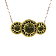 Elia Tria Kolye - Peridot ve siyah zirkon 14 ayar altın kolye (40 cm rose altın rolo zincir) #1ax00js