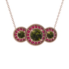 Peridot ve rodolit garnet 925 ayar rose altın kaplama gümüş kolye (40 cm rose altın rolo zincir)