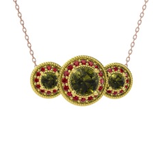 Elia Tria Kolye - Peridot ve garnet 925 ayar altın kaplama gümüş kolye (40 cm rose altın rolo zincir) #1edjro0