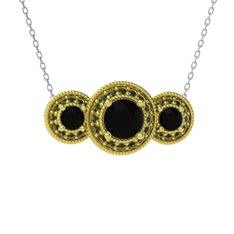 Elia Tria Kolye - Siyah zirkon ve peridot 8 ayar altın kolye (40 cm beyaz altın rolo zincir) #1epzkb3