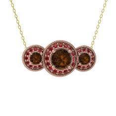 Elia Tria Kolye - Dumanlı kuvars ve garnet 925 ayar rose altın kaplama gümüş kolye (40 cm gümüş rolo zincir) #1he5sh1