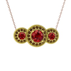 Garnet ve dumanlı kuvars 14 ayar altın kolye (40 cm rose altın rolo zincir)