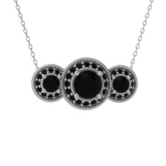 Elia Tria Kolye - Siyah zirkon 18 ayar beyaz altın kolye (40 cm gümüş rolo zincir) #1hucbzo