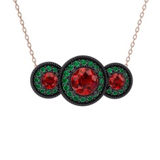 Elia Tria Kolye - Garnet ve yeşil kuvars 925 ayar siyah rodyum kaplama gümüş kolye (40 cm rose altın rolo zincir) #1j1bcc5