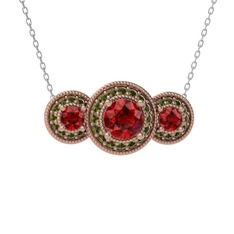 Garnet ve peridot 18 ayar rose altın kolye (40 cm gümüş rolo zincir)