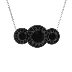 Elia Tria Kolye - Siyah zirkon 925 ayar siyah rodyum kaplama gümüş kolye (40 cm beyaz altın rolo zincir) #1ph0796