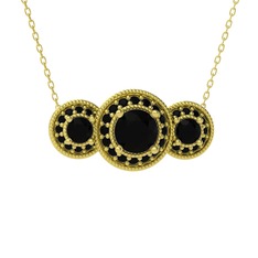 Elia Tria Kolye - Siyah zirkon 14 ayar altın kolye (40 cm altın rolo zincir) #1w1qh42