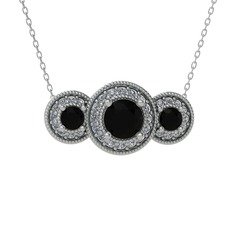 Elia Tria Kolye - Siyah zirkon ve pırlanta 925 ayar gümüş kolye (0.462 karat, 40 cm beyaz altın rolo zincir) #2hicx1