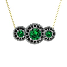 Yeşil kuvars ve siyah zirkon 18 ayar beyaz altın kolye (40 cm gümüş rolo zincir)
