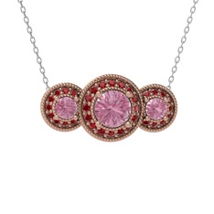 Pembe kuvars ve garnet 8 ayar rose altın kolye (40 cm beyaz altın rolo zincir)