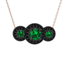 Elia Tria Kolye - Yeşil kuvars ve siyah zirkon 925 ayar siyah rodyum kaplama gümüş kolye (40 cm rose altın rolo zincir) #9j92dk