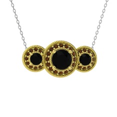 Elia Tria Kolye - Siyah zirkon ve dumanlı kuvars 18 ayar altın kolye (40 cm beyaz altın rolo zincir) #fb9cjl