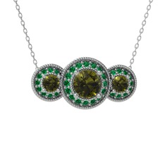 Elia Tria Kolye - Peridot ve yeşil kuvars 14 ayar beyaz altın kolye (40 cm gümüş rolo zincir) #itb83s