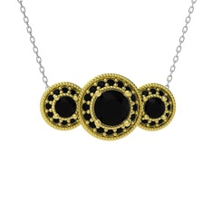 Elia Tria Kolye - Siyah zirkon 8 ayar altın kolye (40 cm beyaz altın rolo zincir) #q7fzdn