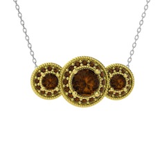 Elia Tria Kolye - Dumanlı kuvars 18 ayar altın kolye (40 cm beyaz altın rolo zincir) #r4436