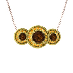 Elia Tria Kolye - Dumanlı kuvars ve sitrin 18 ayar altın kolye (40 cm rose altın rolo zincir) #vsimdd