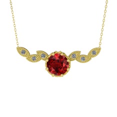 Lilja Kolye - Garnet ve pırlanta 14 ayar altın kolye (0.12 karat, 40 cm altın rolo zincir) #19ggfx4