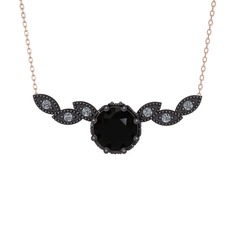 Lilja Kolye - Siyah zirkon ve pırlanta 925 ayar siyah rodyum kaplama gümüş kolye (0.12 karat, 40 cm rose altın rolo zincir) #1cnfoqc